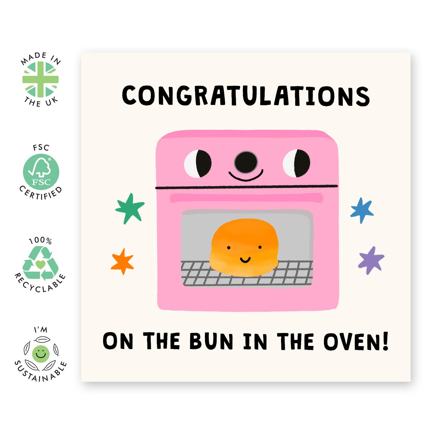Creative and Cute Pregnancy Congratulations Card – 'Bun in the Oven' – Gifts for Expecting Parents, Mum, Dad, Friends, Brother, Sister – Includes Blue Envelope