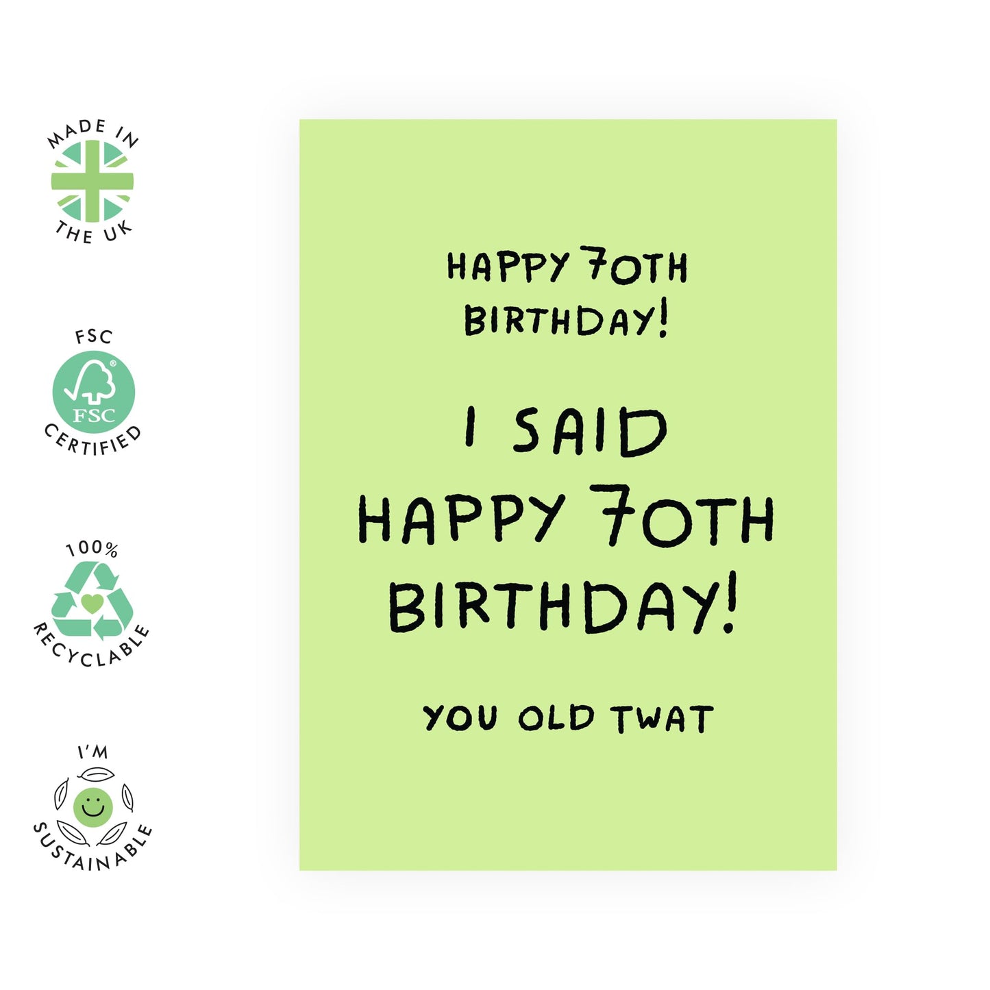 70th Birthday Card For Men Women - 70-old-twat - Wife Husband Mum Dad - Birthday Card Happy Seventieth Birthday Greeting Card For Grandparents - Comes With Stickers By Central 23