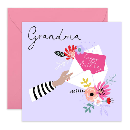 Purple Grandma Birthday Card - Flowers Envelopes - Nana Birthday Card For Her - Grandma Gifts For Women - Comes With Stickers By Central 23