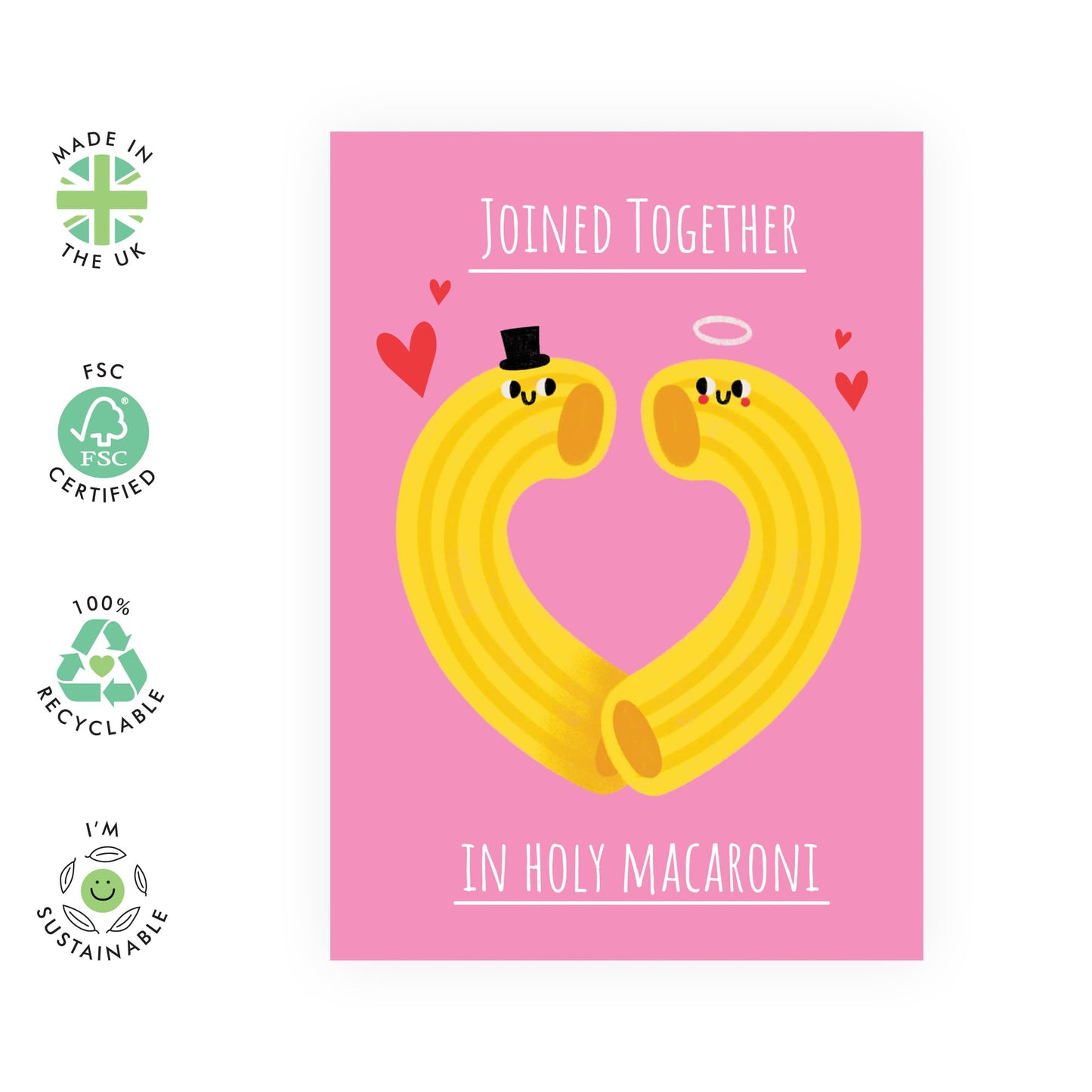 Cute Wedding Card - 'Together in Holy Macaroni' - Sweet Greetings for Husband, Wife, Couples, Married Friends, Besties, Him, Her - Together Forever - Comes with Fun Stickers