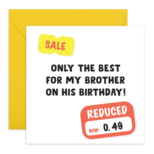 Birthday Card - 'Sale Brother' - For Your Brother - Funny Design - Perfect for Celebrating Your Brother's Birthday with Humor - Ideal for His Special Day - Comes with Fun Stickers by Central 23