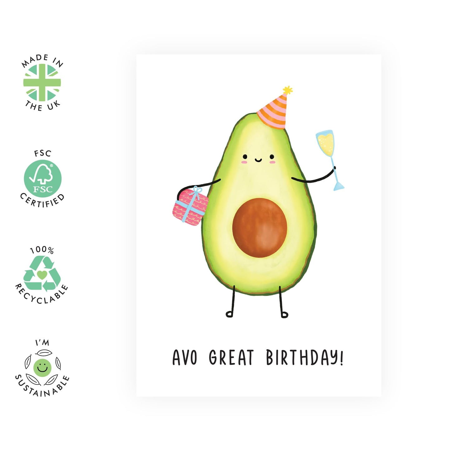 Avocado Birthday Card – "Avo Great Birthday!" – Cute & Quirky Greeting for Him, Her, Friends, BFF, Besties, Colleagues, Coworkers, Officemate, Neighbours, Family, Food Lovers -Comes with Fun Stickers