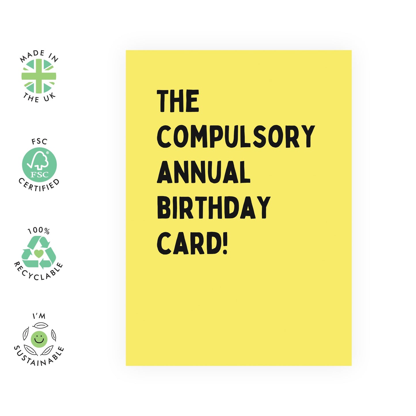 Funny Birthday Card For Him Her - Compulsory Annual Birthday Card - Birthday Cards For Men Women - Mum Dad Birthday Card Brother Sister - Comes With Stickers - By Central 23