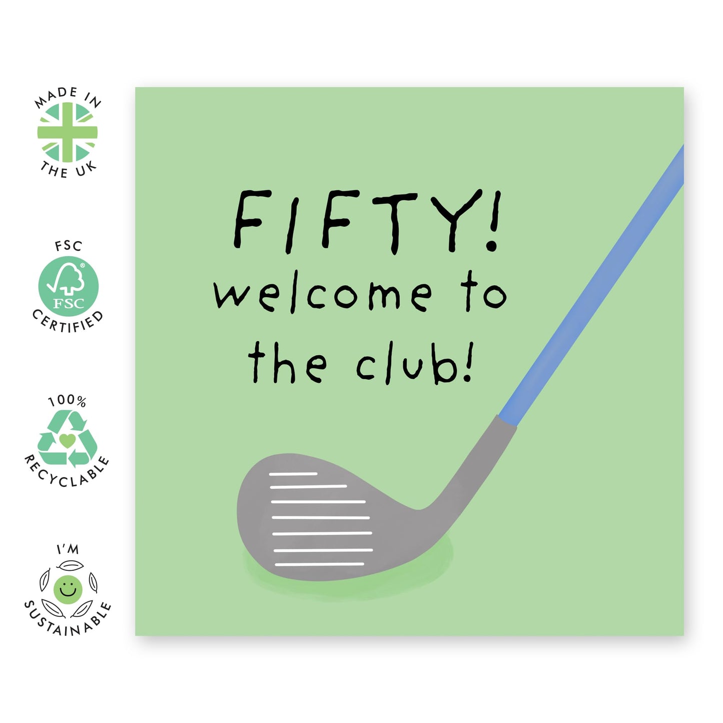 50th Birthday Card - 'Fifty Welcome To The Club' - Gifts for Friends, Cousin, Colleagues, Co-Workers, Him, Officemates, Brother, Bruv - Golfing Club - Comes with Fun Stickers