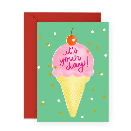 Friend Birthday Cards For Women - It's Your Day Ice Cream - Girls Birthday Cards - Greeting Cards For Daughter Sister Niece - Gifts For Her - Comes With Stickers - By Central 23