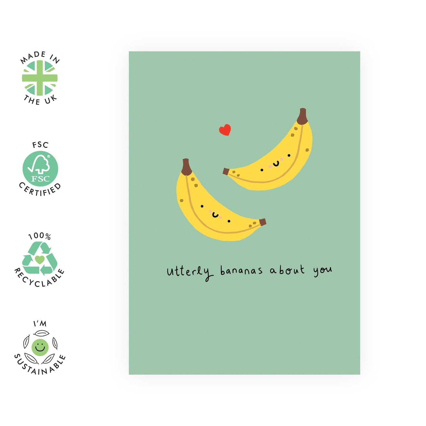 Greeting Card - 'Bananas About You' - Utterly Bananas About You - Perfect for Adding a Fun and Sweet Touch to Any Occasion - Ideal for Him Her Partners Loved Ones - Comes with Stickers By Central 23