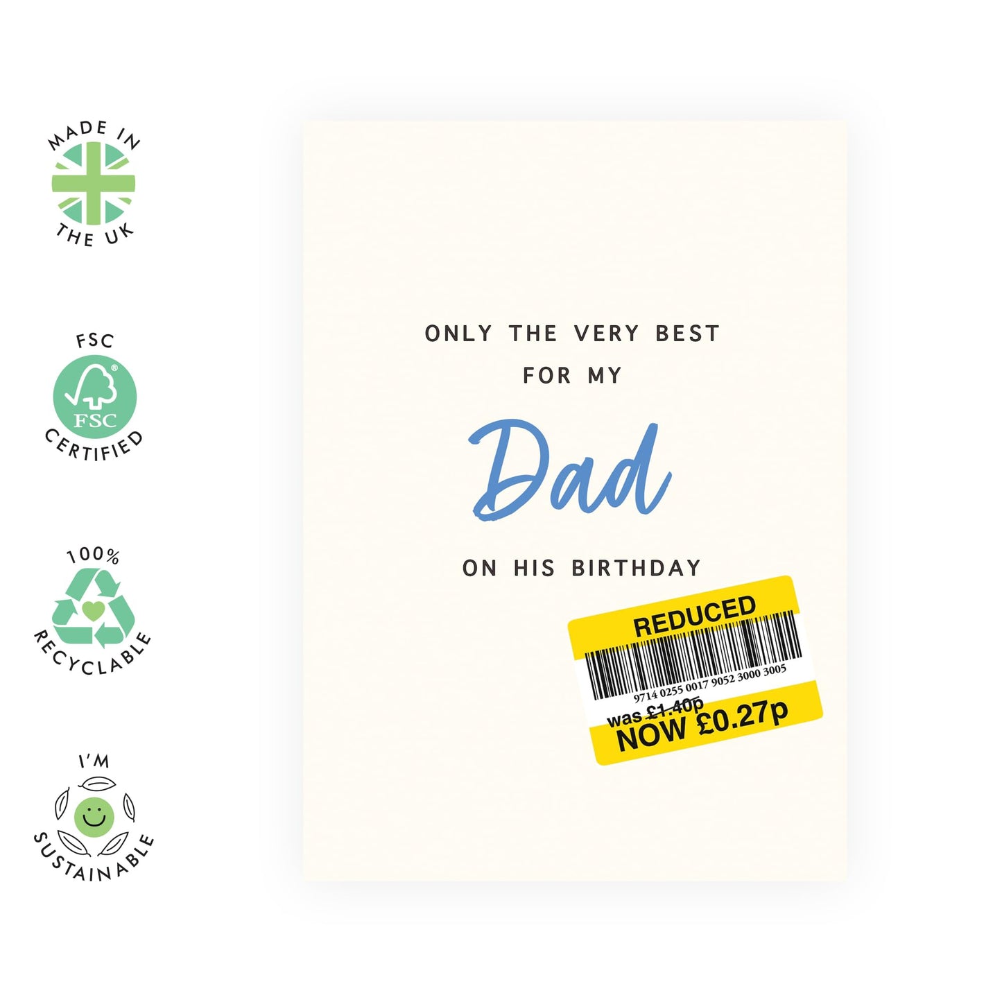 Greeting Card - 'Only the Very Best for My Dad' - For Your Father, Daddy, Papa, Pops, Dad- Ideal for Expressing Love and Appreciation - Perfect for Any Occasion - Comes with Stickers by Central 23