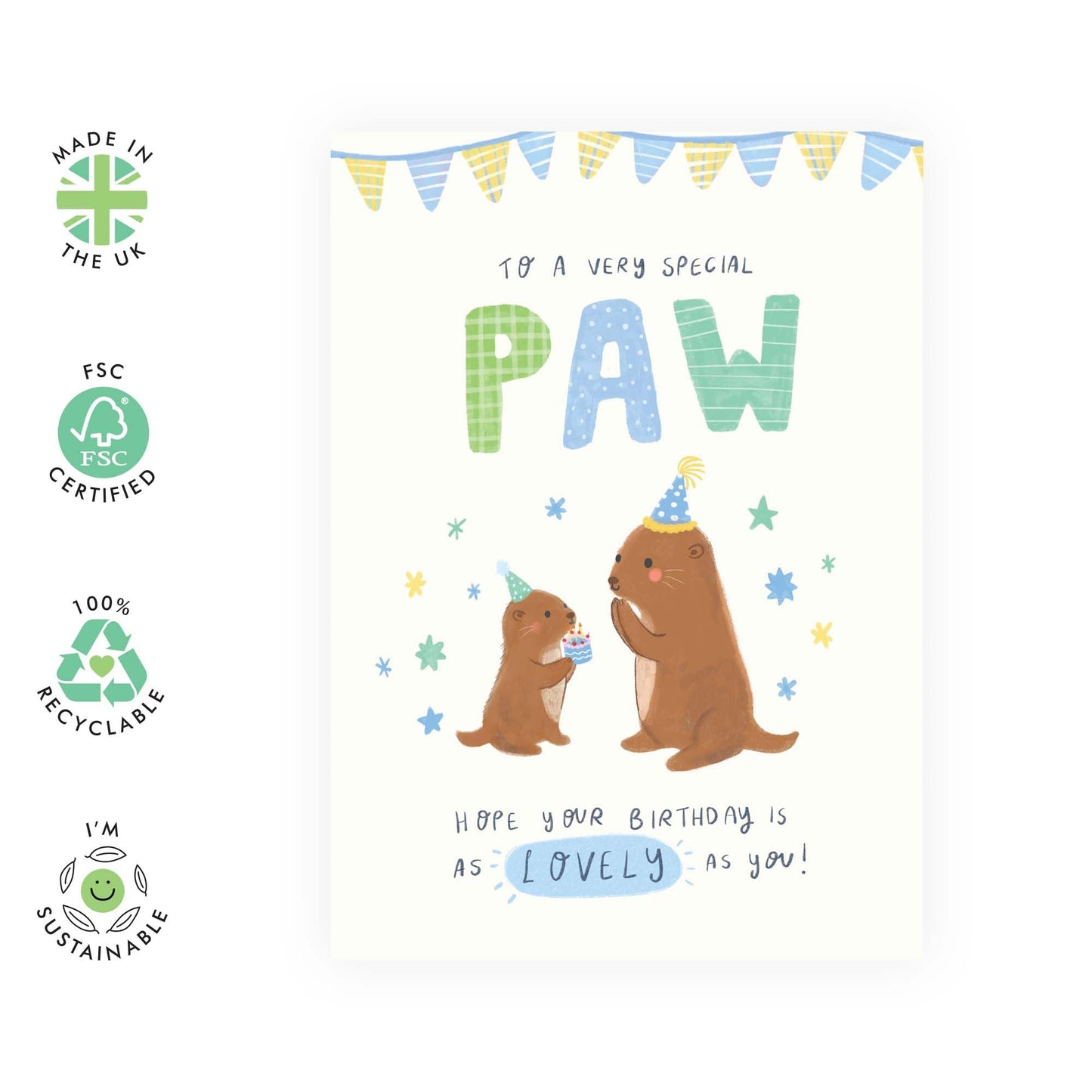Happy Birthday Card For Grandad - To A Very Special Paw - Otter Birthday Cards For Him - Bday Greeting Cards For Grandpa Grandfather Granddad - Comes With Stickers - By Central 23