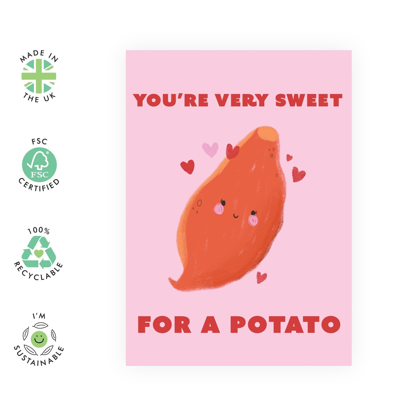 Valentines Card For Girlfriend Boyfriend Partner - You're Very Sweet Potato Pink - Wedding Anniversary Card For Husband Wife - Romantic Anniversary Card For Him - Comes With Fun Stickers By Central 23