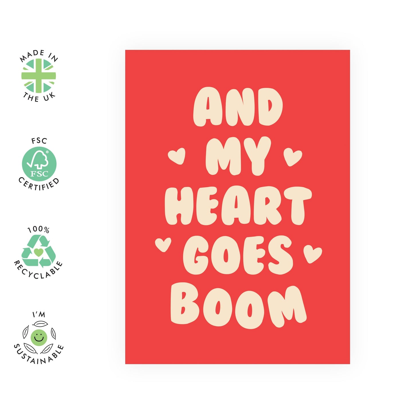 Anniversary Card For Couple Girlfriend Boyfriend - My Heart Go Boom - Sweet Valentines Day Cards For Husband Wife - You Are Loved Cards - Cheesy Cards For Fiance - Comes With Stickers By Central 23