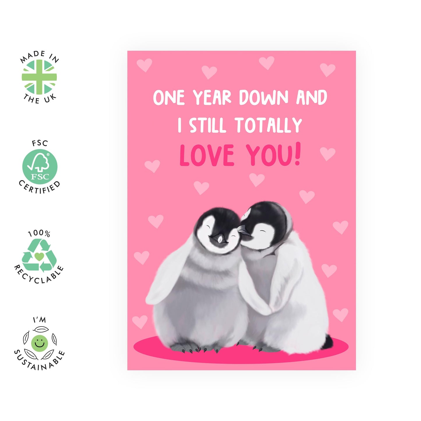 1 Year Anniversary Card For Wife - First Wedding Anniversary Card For Husband - Penguin Gifts For Boyfriend Girlfriend Partner - Comes With Fun Stickers - Blank Inside With Envelope - By Central 23