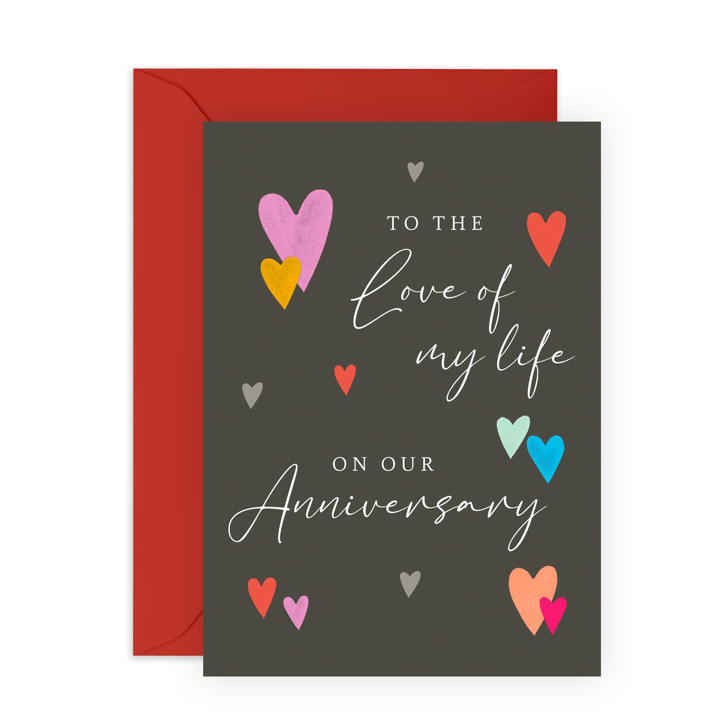Romantic Anniversary Card - 'Love Of Life Anniversary' - Gifts for Wife, Husband, Girlfriend, Boyfriend, Him, Her, Spouse, Married Couples, Babe - Red & Blue Hearts - Comes with Fun Stickers