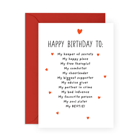 Greeting Card - 'Bestie, You're My' - For Your Best Friend - Ideal for Expressing Friendship, Love and Appreciation - Perfect for Any Occasion - Comes with Fun Stickers by Central 23
