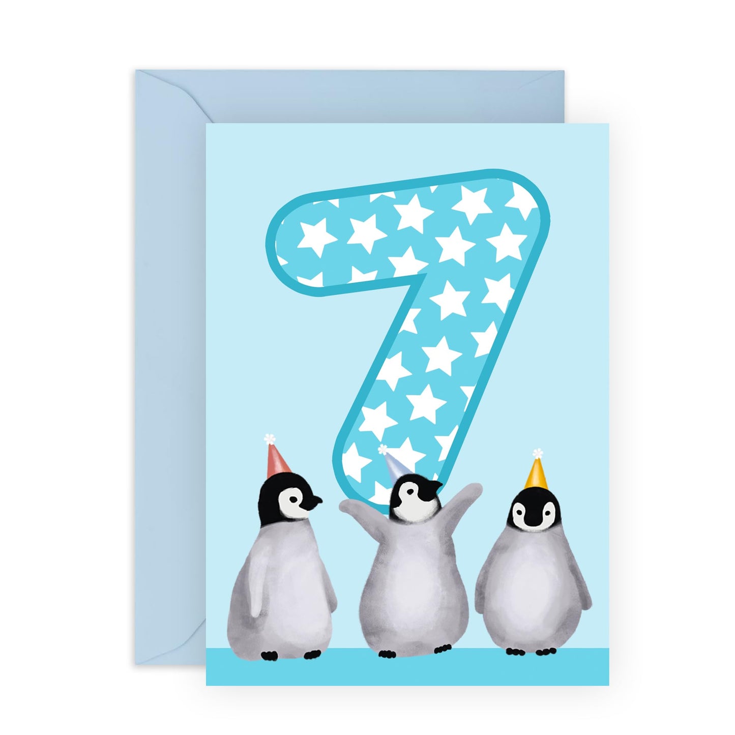 7th Birthday Card - Penguin Birthday Age 7 - Toddler Milestone Cards Age Seven Year Old - Seventh Birthday Cards - Cute Penguin - Gifts For Boys Grandson Nephew - Comes With Sticker By Central 23