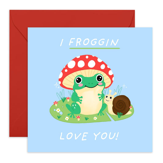 Romantic Frog Love Card - 'Froggin I Love You' - Gifts for Him, Her, Wife, Husband, Girlfriend, Boyfriend, Babe, Fiance - Valentines Day Greeting - Comes with Fun Stickers