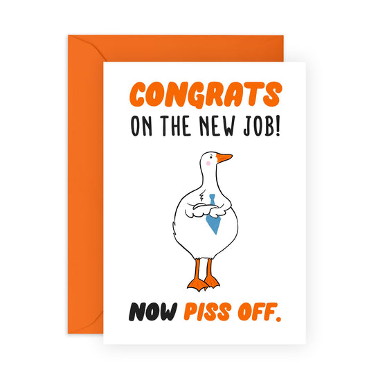 Congratulations On Your New Job Card - Goose New Job Piss Off - Greeting Card For Husband Wife Son Daughter Boyfriend Girlfriend - Celebration Gifts For Her - Comes With Fun Stickers - By Central 23