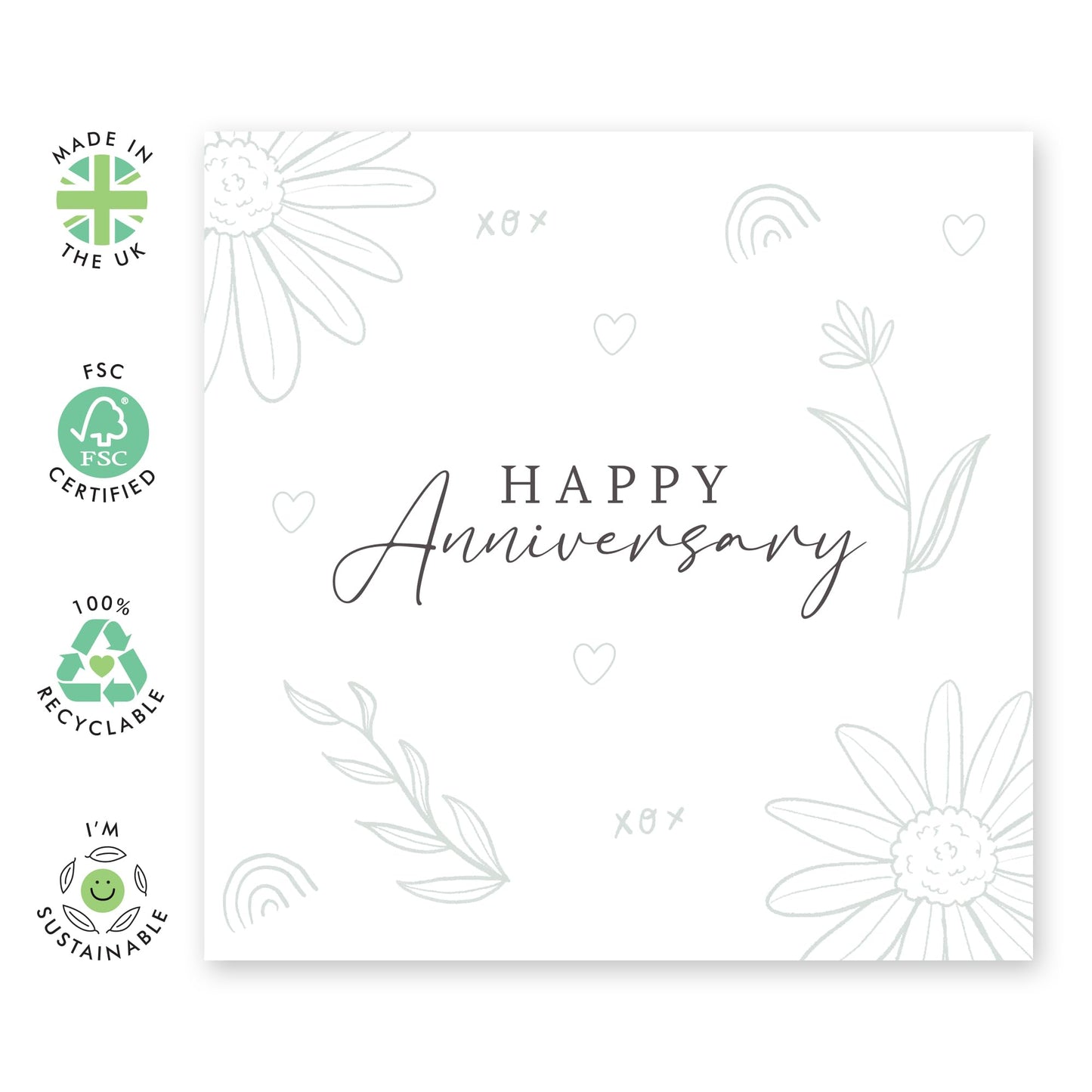 Simple Anniversary Card - 'Happy Anniversary Grey' - Gifts for Wife, Husband, Girlfriend, Boyfriend, Him, Her, Partner, Married Couples - Minimal - Comes with Fun Stickers