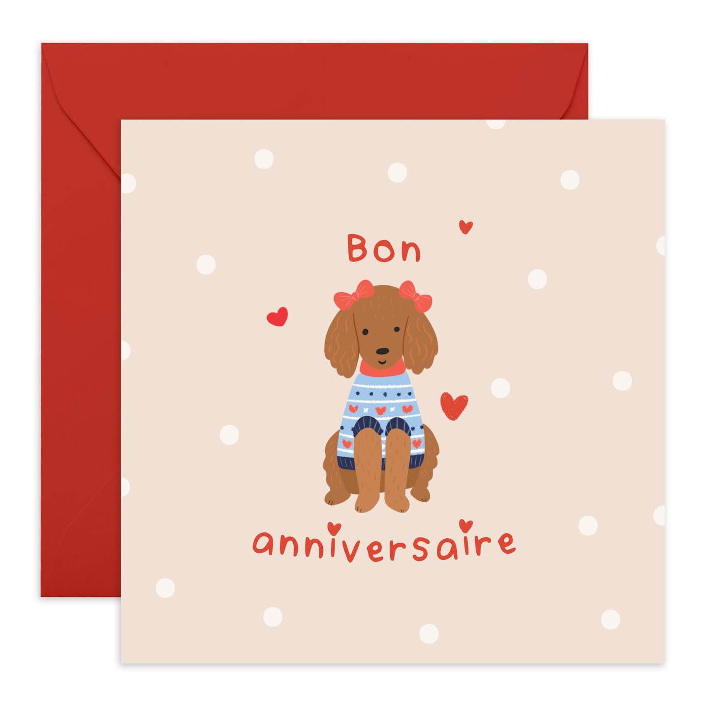 Birthday Card in French – "Bon Anniversaire" – Cute Sausage Dog in Jumper – Greeting Card Dachshund Lovers, Dog & Pet Owners, Fur Mum or Dad, Women, Men, Family, Friends - Comes with Fun Stickers