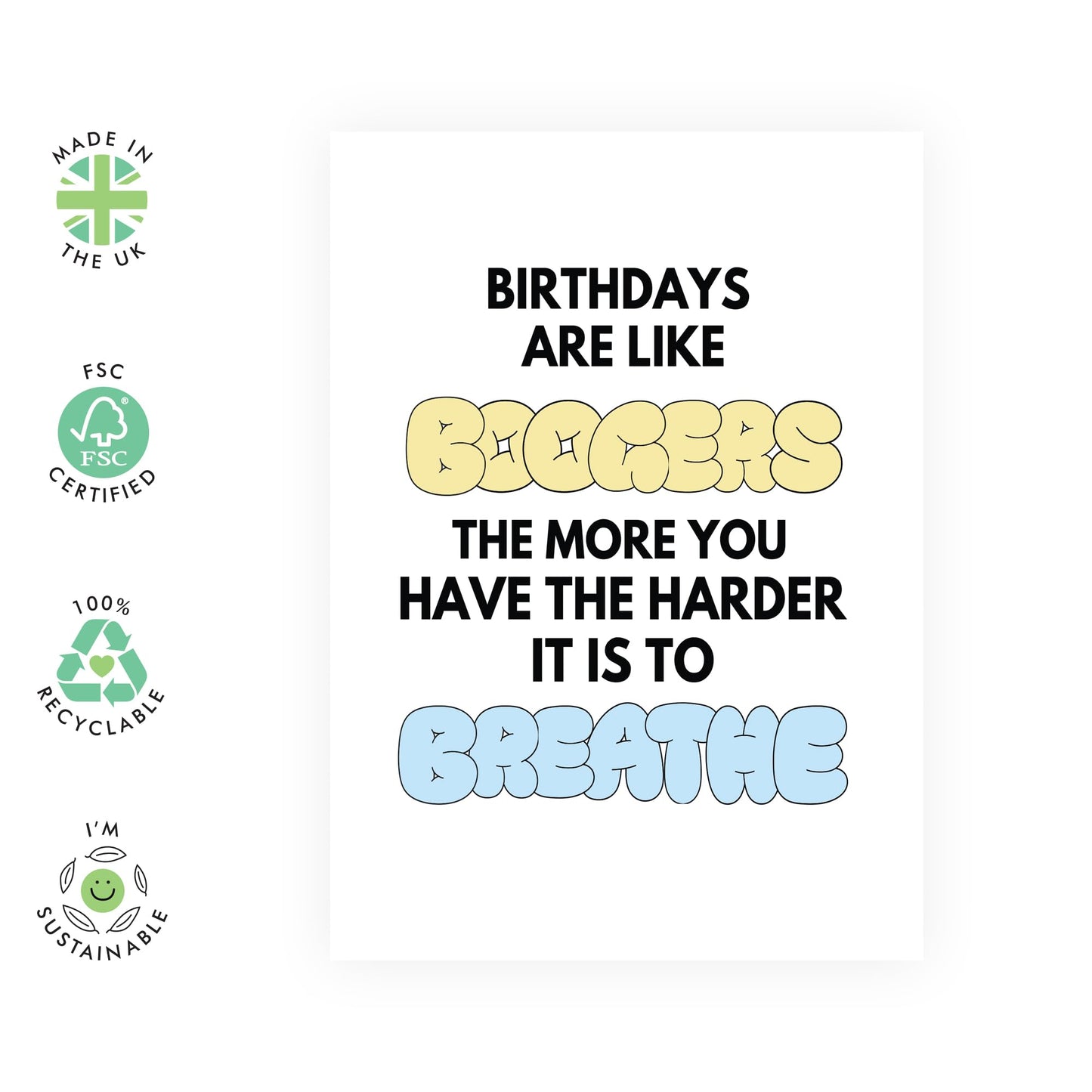Humorous Birthday Cards For Men Women - Birthdays Are Like Boogers - Funny Birthday Gifts For Brother Sister Mum Dad - Friend Card - Comes With Stickers - Blank Inside - By Central 23