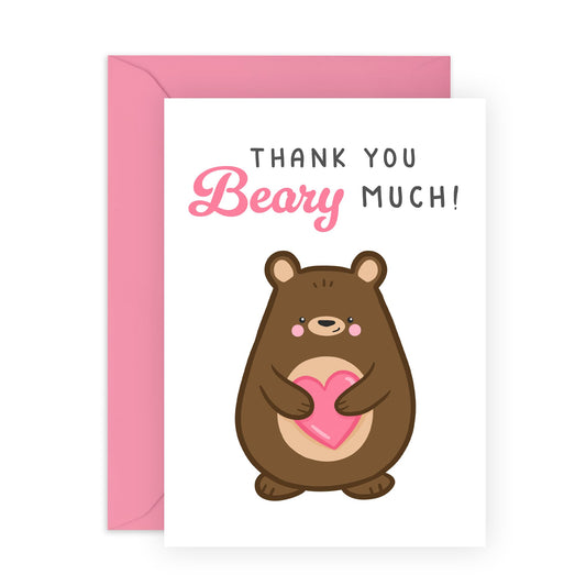 Thank You Greeting Cards For Women - Thank You Beary Much Bear - Cute Appreciation Cards For Her - Fruit Cards- Gift For Mummy Mum - Sister - Comes With Fun Stickers - By Central 23