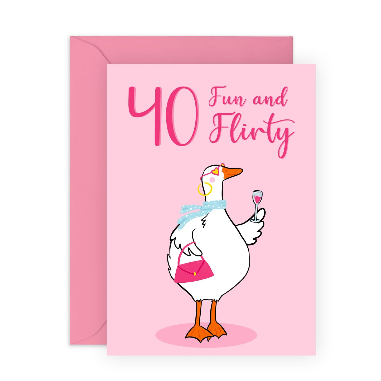 40th Birthday Card For Wife - 40 Fun And Flirty Goose - Animal Birthday Card For Mum - Women Sister - Happy Fortieth Birthday Greeting Card Female Friends - Comes With Fun Stickers - By Central 23