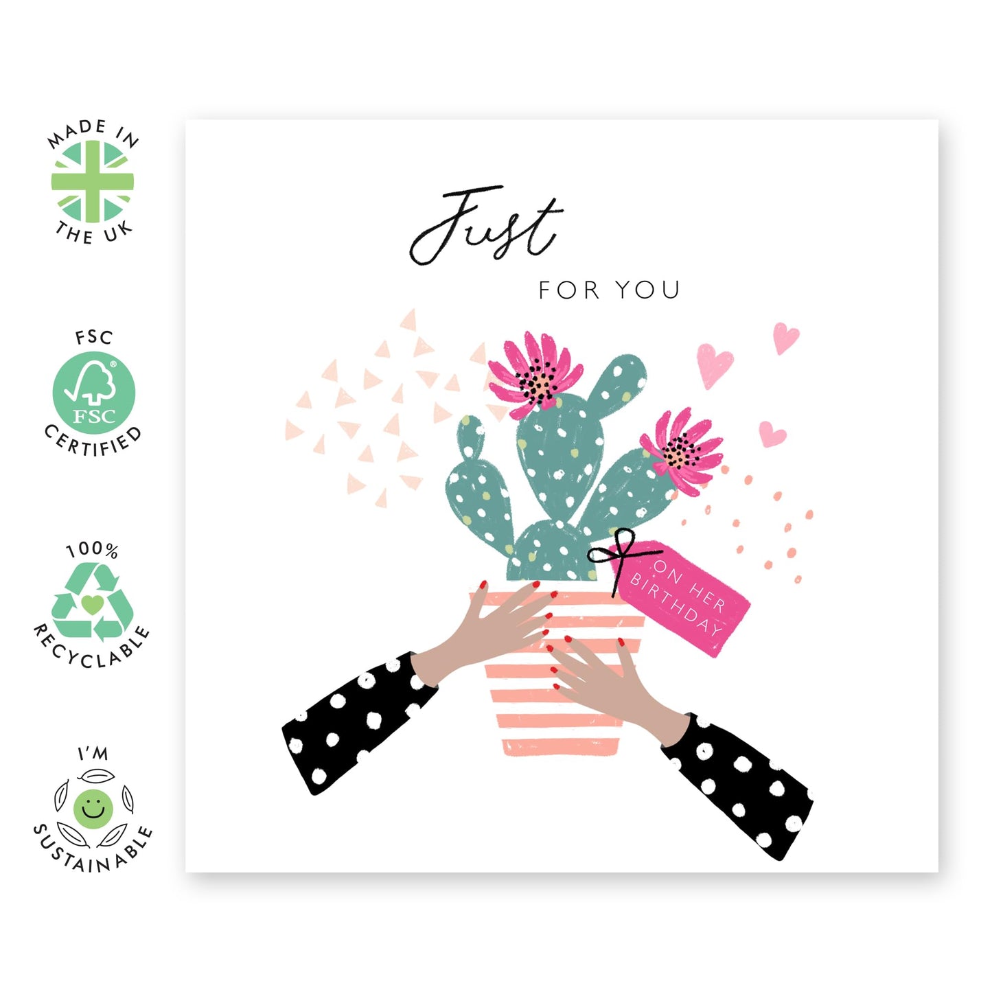 Birthday Card For Friend - Blank Card With Envelope - Just For You Bday Cactus - Sweet Greeting Card For Her Sister Mum Nan Aunt - Comes With Stickers By Central 23