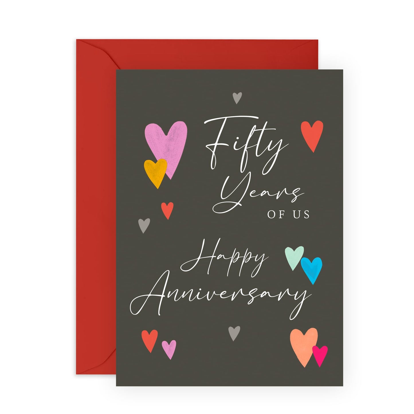 50th Wedding Anniversary Card - 'Fifty Years Of Us Text' - Gifts for Wife, Husband, Spouse, Honey, Lovebug, Darling, Parents, Mum, Dad - Golden Celebration- Comes with Fun Stickers