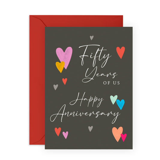 50th Wedding Anniversary Card - 'Fifty Years Of Us Text' - Gifts for Wife, Husband, Spouse, Honey, Lovebug, Darling, Parents, Mum, Dad - Golden Celebration- Comes with Fun Stickers