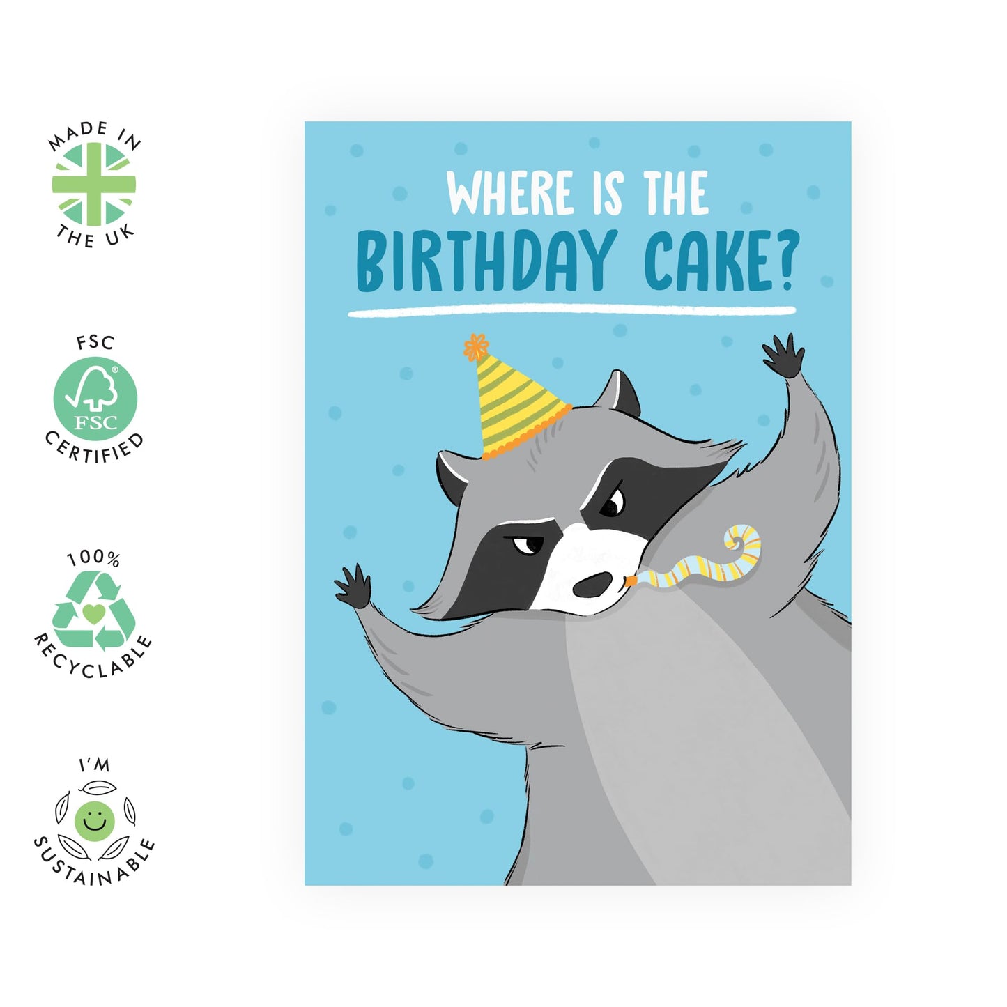 Raccoon Birthday Card For Men Women - Funny Birthday Cards For Her Him - Where's The Cake? - Cheeky Gifts For Mum Dad Husband Wife - Comes With Cute Stickers And Envelope By Central 23