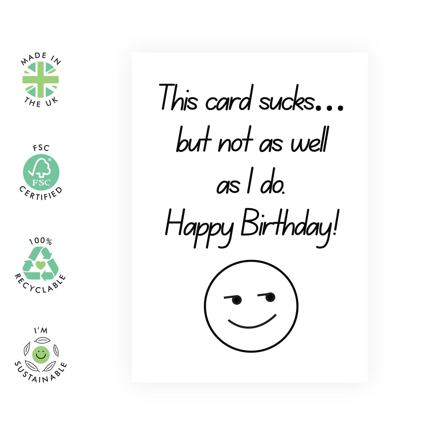 Birthday Greeting Card - 'This Card Sucks' - Gifts for Best & Close Friends, Sisters, Sis, Gal , Her, Bruv, Mate, Colleague - Smirking - Comes with Fun Stickers