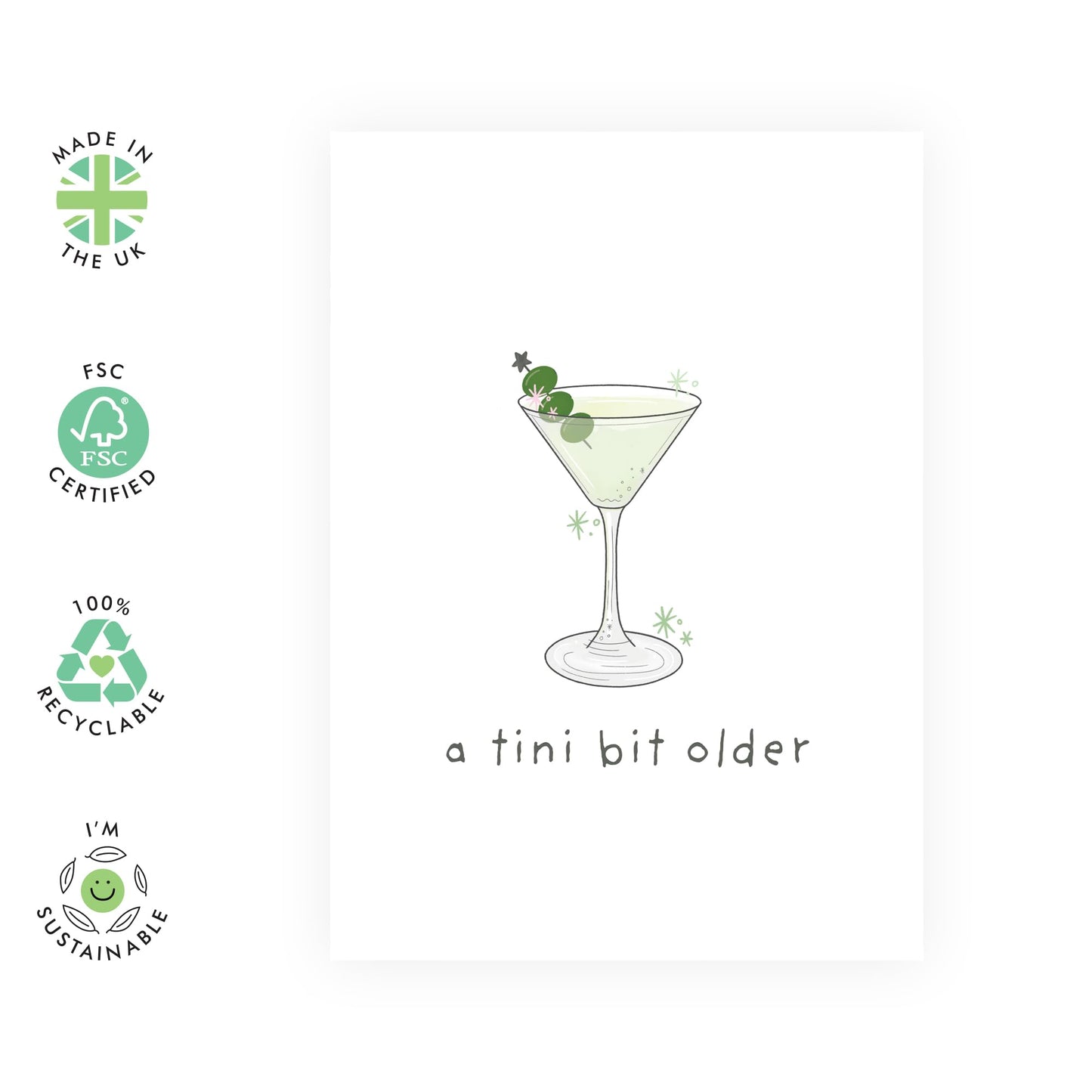 Fun & Creative Birthday Card - 'A Tini Bit Older Martini' - Gifts for Her, Friends, BFF, Bestie, Girlfriend, Wife, Sister, Colleague - Cocktails - Comes with Fun Stickers