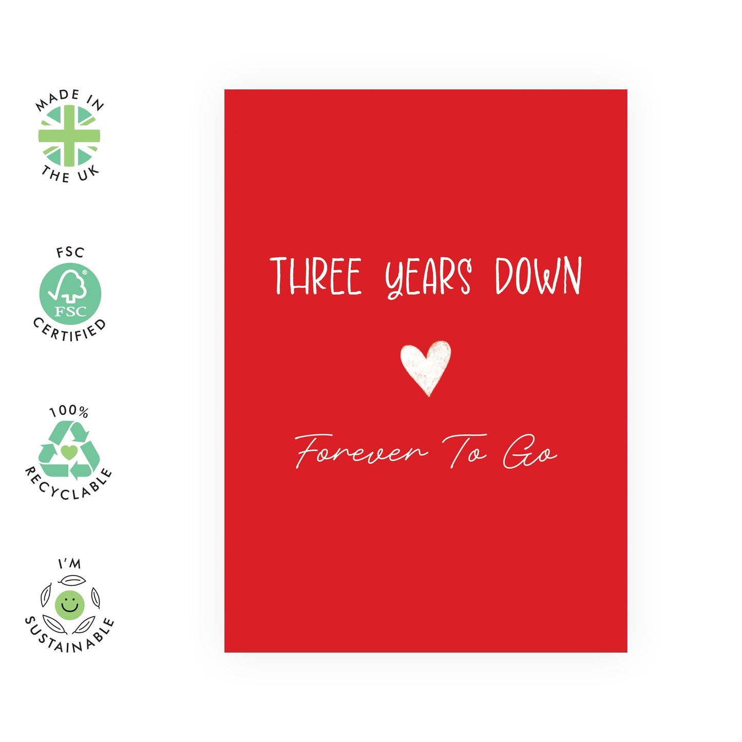Romantic 3rd Anniversary Card - 'Three Year Anniversary Red Heart' - Gifts for Him, Her, Wife, Husband, Babe, Hun, Girlfriend, Boyfriend - Classic Red for Women Men - Comes with Fun Stickers