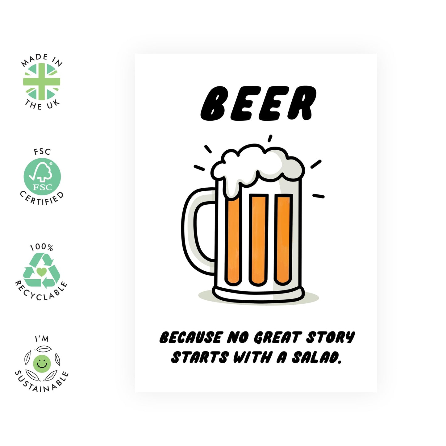 Funny Greeting Card - 'Beer' - Jokes for Friends, Birthday Celebrants, Workmates, Colleagues - Heading to the Pub - Comes with Fun Stickers