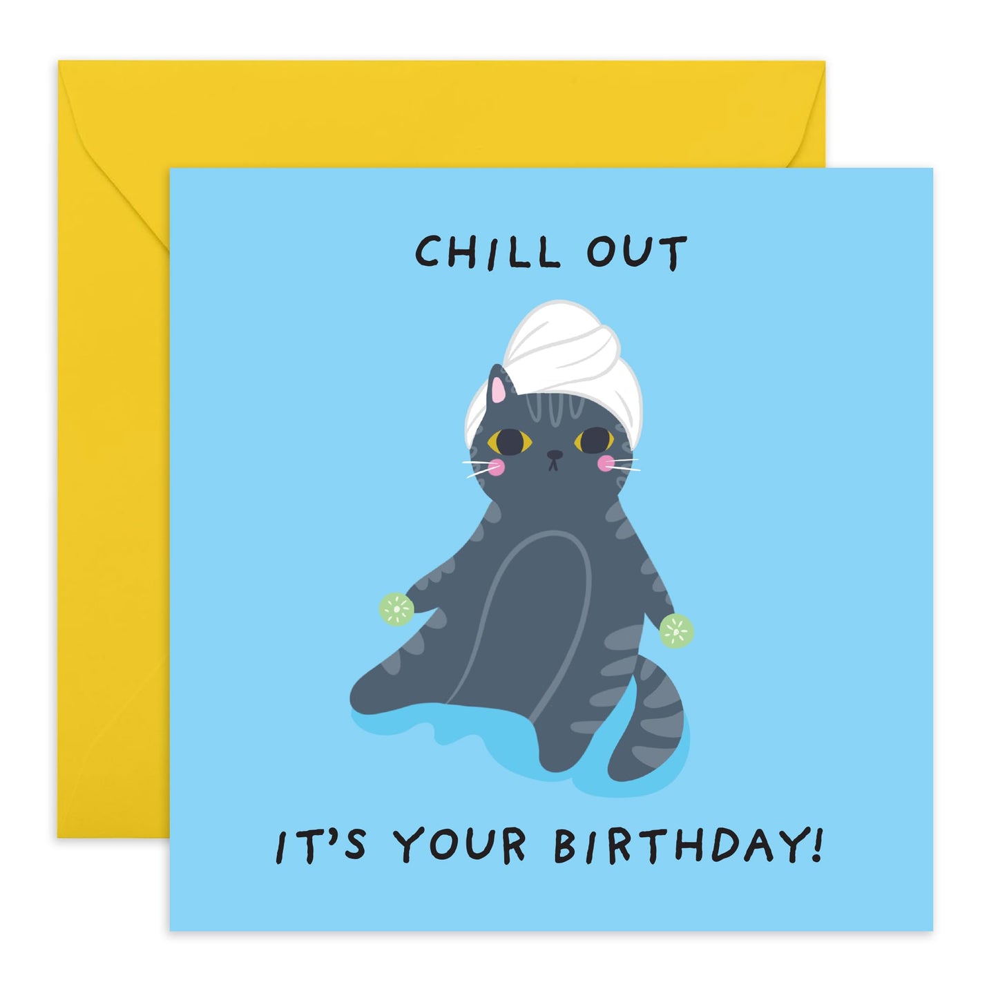 Cat Birthday Card for Women Men – ‘Chill Out, It’s Your Bday!’ – Humorous Greeting for Fur Dad or Mum, Friends, Besties, BFF, Colleagues, Coworkers, Buddies, Family, Cat Lovers - Comes with Stickers