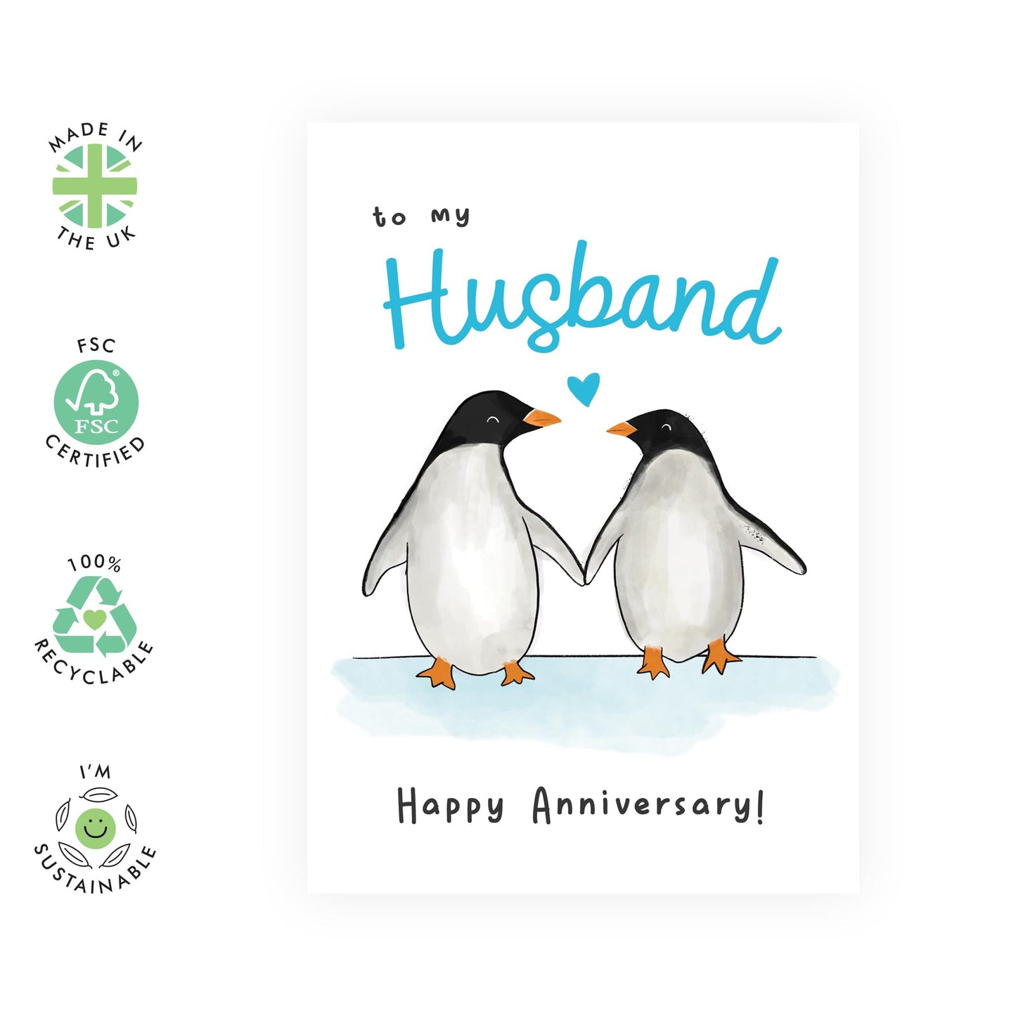 Husband Anniversary Card From Wife - To My Husband - Wedding Anniversary Card For Couple - Penguin Gifts For Him Men - Comes With Fun Stickers - By Central 23