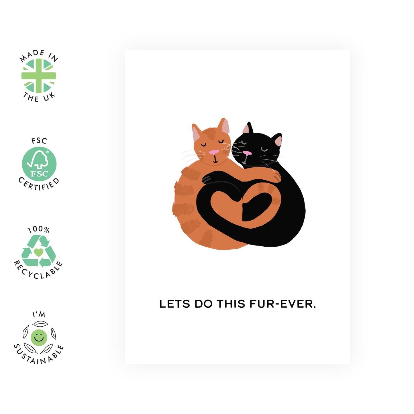 Anniversary Card - Do This Fur-Ever - Cats - Romantic Valentines Idea for Husband Wife Boyfriend Girlfriend Him Her Babe Cat Lovers - Hugging, Sweet Pun - Comes With Stickers