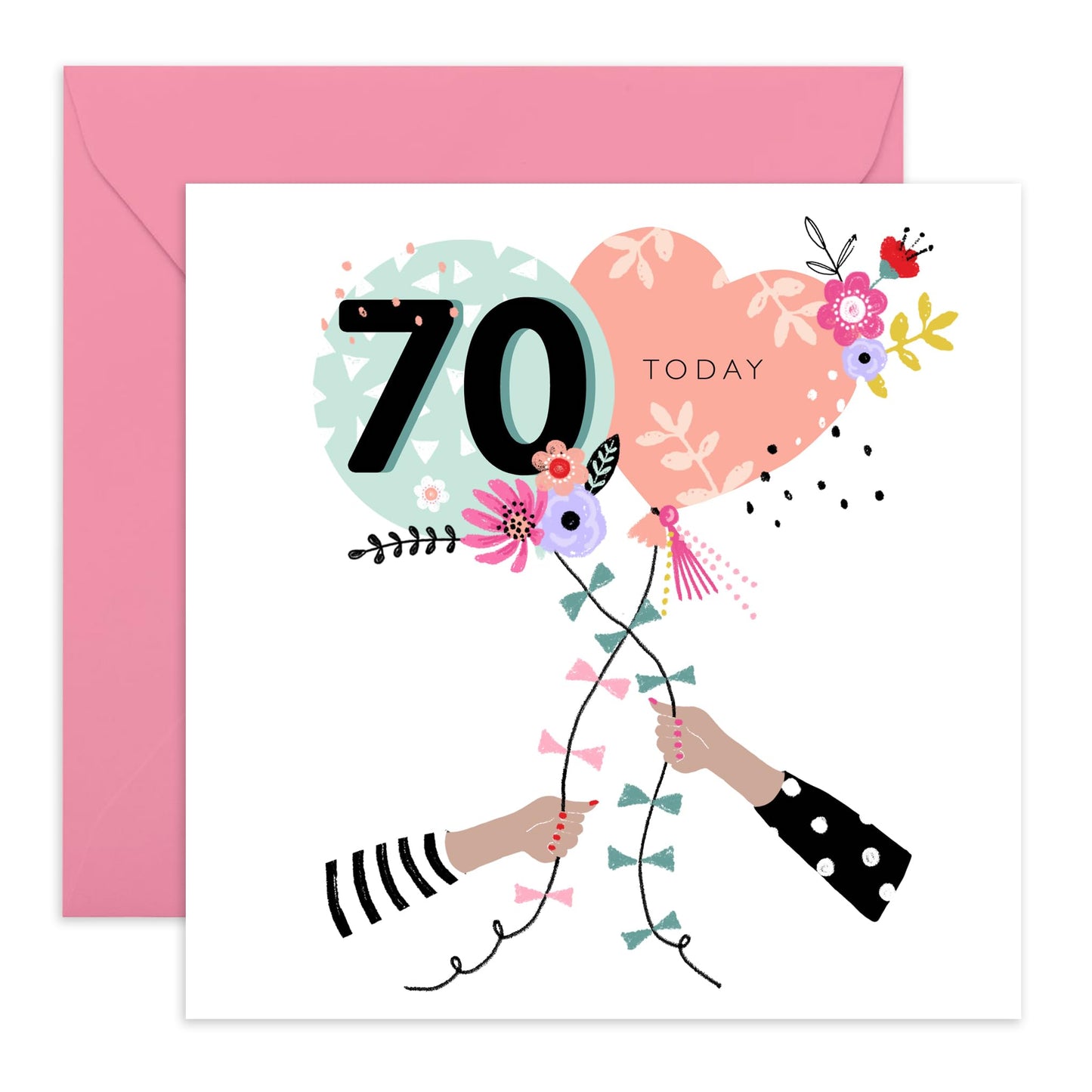 70th Birthday Card For Women - Balloons - Greeting Cards Birthday Female - Cute Birthday Cards For 70 Year Old - Age Seventy - For Mum Nan Auntie - Comes With Stickers - By Central 23