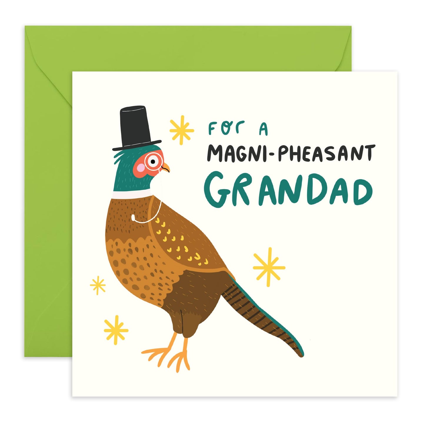 Grandad Birthday Cards - For A Magni-PHEASANT Grandad - Father's Day Card For Grandpa - Funny Grandfather Gifts For Him - Bird Pun Humour - Comes With Fun Stickers By Central 23
