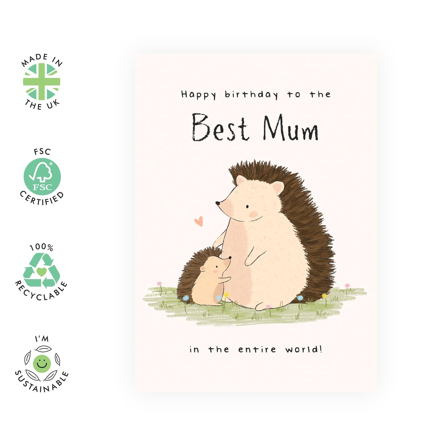 Cute Birthday Card for Her – "Hedgehog Mum" – Greeting Card for Mother, Mama, Mummy, Ma, Family - Adorable Animals - Comes with Fun Stickers