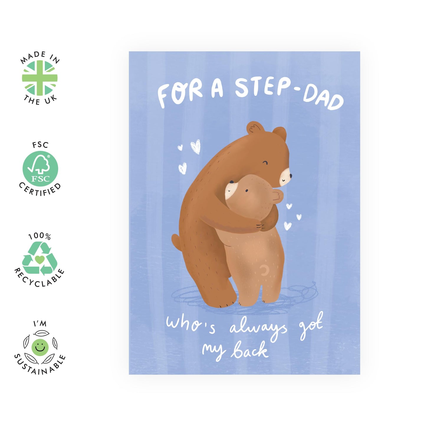 Step Dad Card - Always Have My Back, Bear Hug - Thank You, Appreciation Card - Step Dad Fathers Day Cards - Birthday Card For Stepfather - Gifts For Men - Comes With Stickers By Central 23