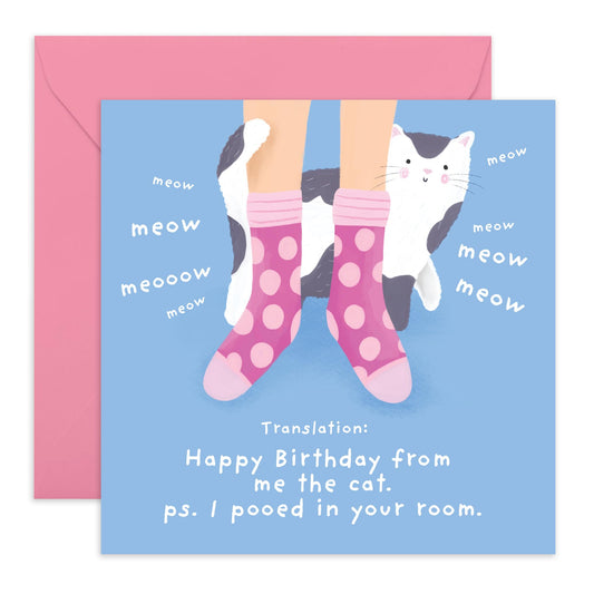 Cat Birthday Card - Meow Birthday From Your Cat - Funny Birthday Card For Men And Women - Birthday Gifts For Cat Lovers - Birthday Card For Friends Pet Owners - Comes With Fun Stickers By Central 23