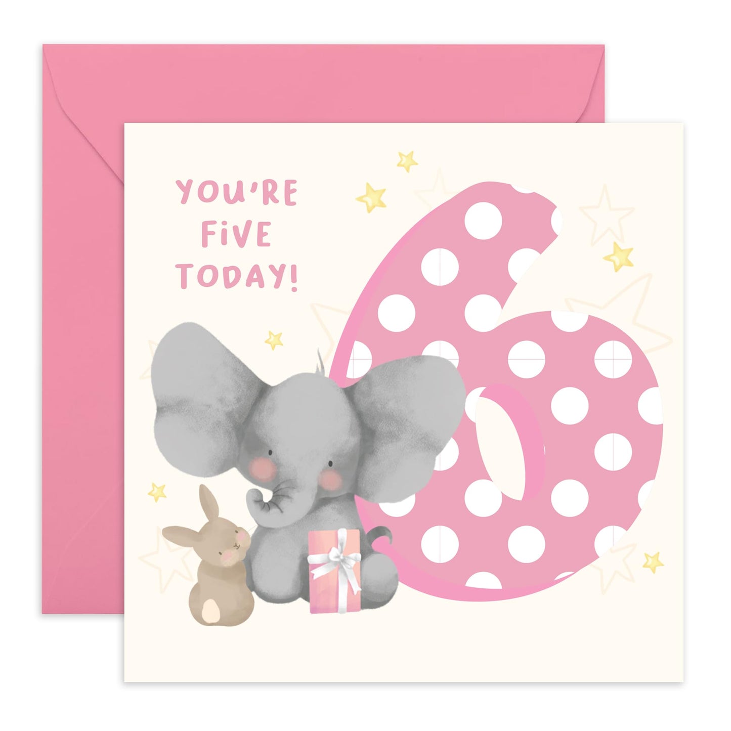 6th Birthday Card For Girls - Elephant Bunny Age 6 - Toddler Milestone Cards Age Six Year Old - Sixth Birthday Cards For Niece - Gifts For Daughter - From Mum Dad - Comes With Sticker By Central 23