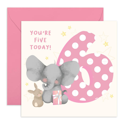 6th Birthday Card For Girls - Elephant Bunny Age 6 - Toddler Milestone Cards Age Six Year Old - Sixth Birthday Cards For Niece - Gifts For Daughter - From Mum Dad - Comes With Sticker By Central 23