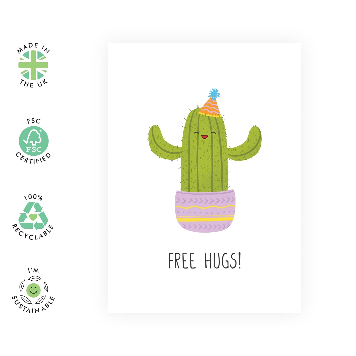 Funny Cheer Up Card For Women - Cactus Free Hugs - Sympathy Feel Better - Encouragement Cards For Friends - It's Gonna Be Okay Card - Comes With Fun Stickers - By Central 23