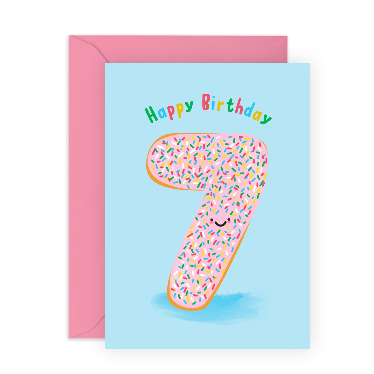 7th Birthday Card Boys Girls- Donut Age 7 - Toddler Milestone Cards Age Seven Year Old - Seventh Birthday Cards - Donut - Gifts For Son Daughter Niece Nephew - Comes With Sticker By Central 23