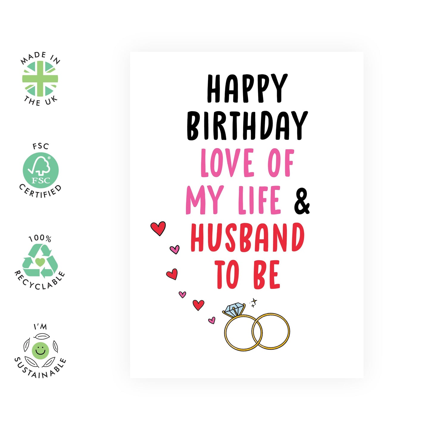 Romantic Birthday Card - 'Love Of My Life And Husband To Be' - Gifts for Fiance, Boyfriend, My Man, Partner, Him - Engagement Rings - Comes with Fun Stickers