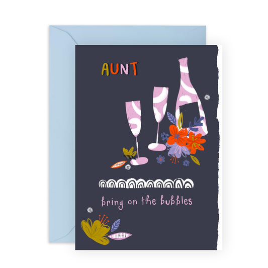 Birthday Card Her - Aunt Floral Bubbles - Birthday Card From Nephew Niece - Pretty Greeting Card For Women - Floral Birthday Card - Gifts For Women - Comes With Fun Stickers - By Central 23