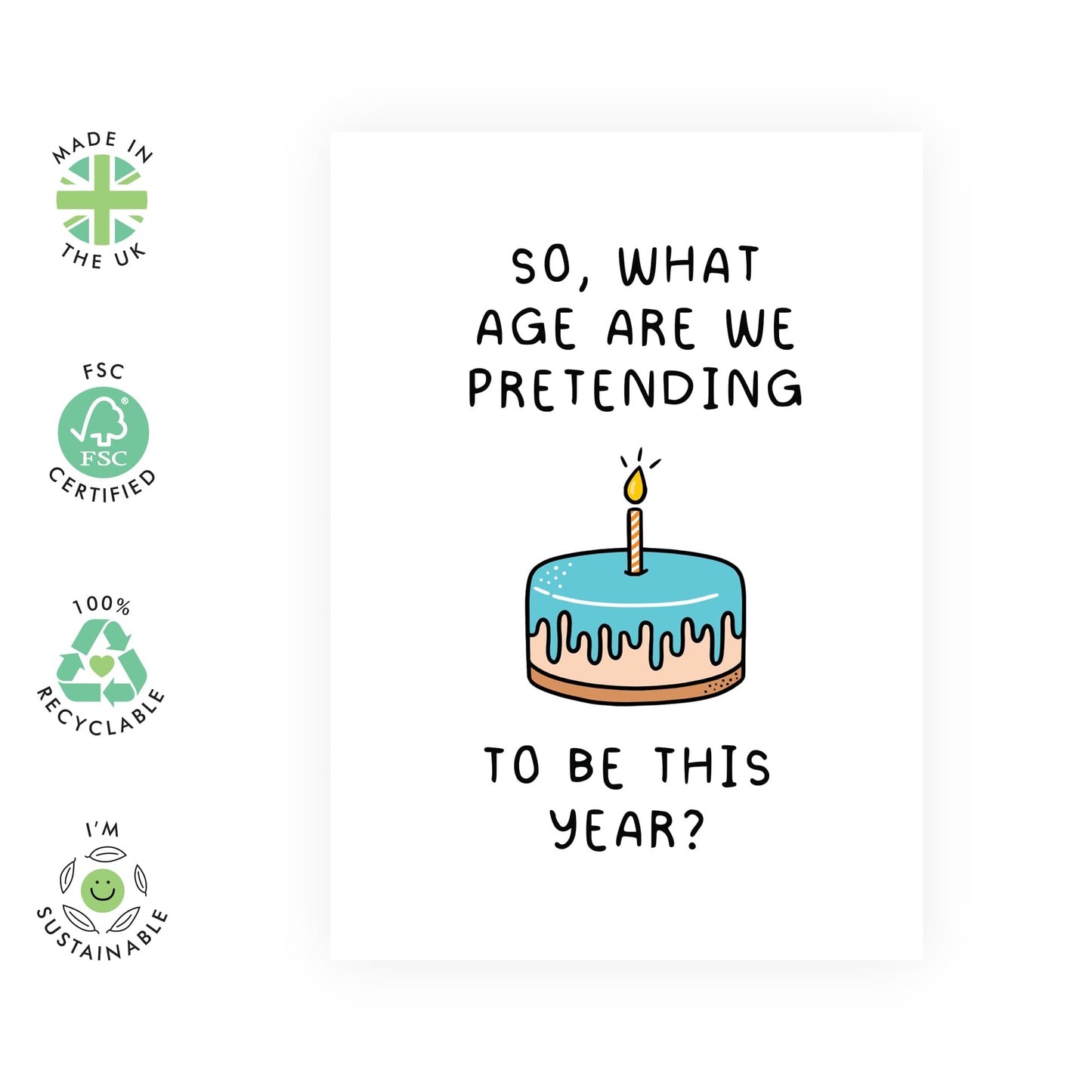 Hilarious Birthday Card for Middle Aged Adults - 'What Age Cake' -Gifts for Friends, Bruv, Mates, Colleagues, Co-workers, Him, Husband, Partner, Bestie, BFF - Denial - Comes with Fun Stickers