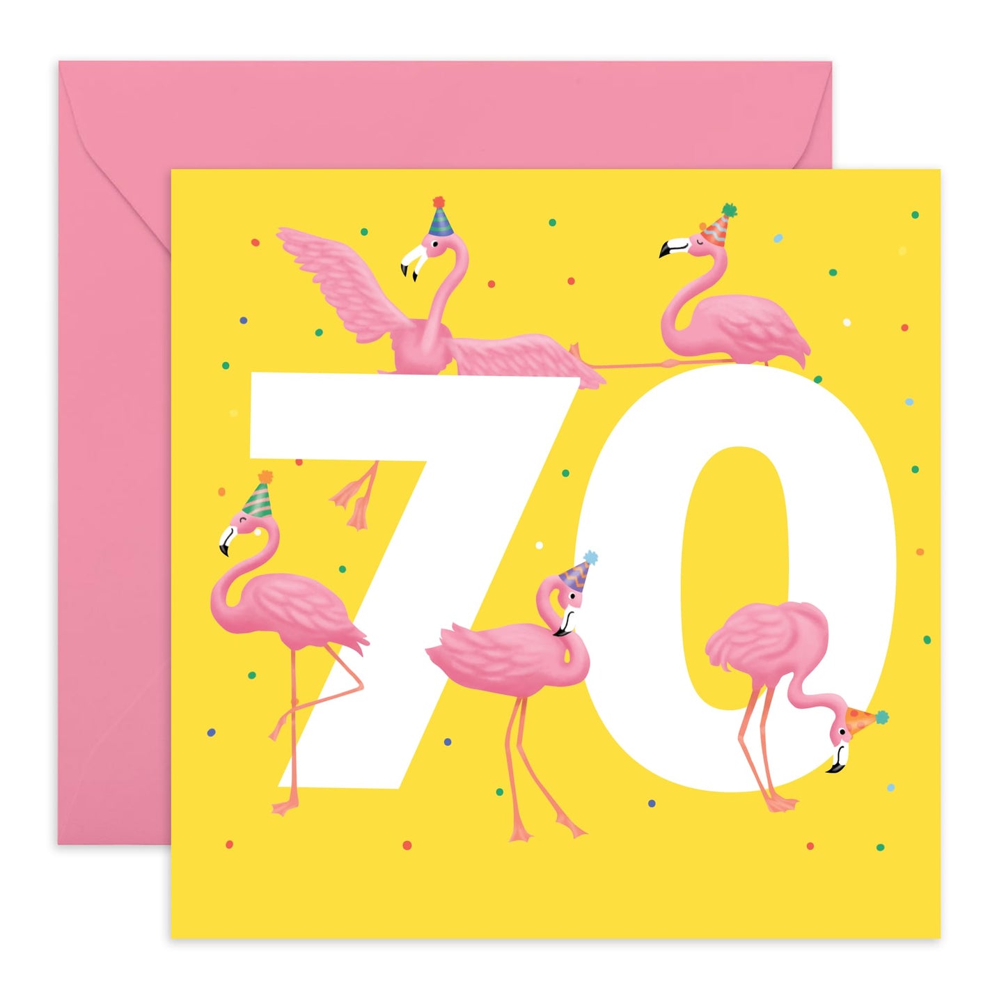 70th Birthday Card For Women - Flamingo Age 70 - Wife Mum - Floral Birthday Card Happy Seventieth Birthday Greeting Card Grandma Grandmother - Comes With Fun Stickers - By Central 23