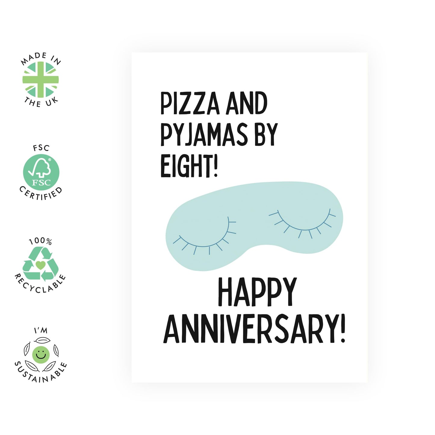 Anniversary Greeting Card - 'PIZZA AND PAJAMAS ANNIVERSARY' - Perfect for Celebrating with a Cozy and Fun Twist - Ideal for Couples Who Love Relaxing Together - Comes With Stickers By Central 23